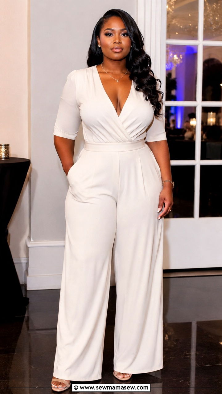 Monochrome jumpsuit with defined waist - 25 outfit ideas for women with wide hips