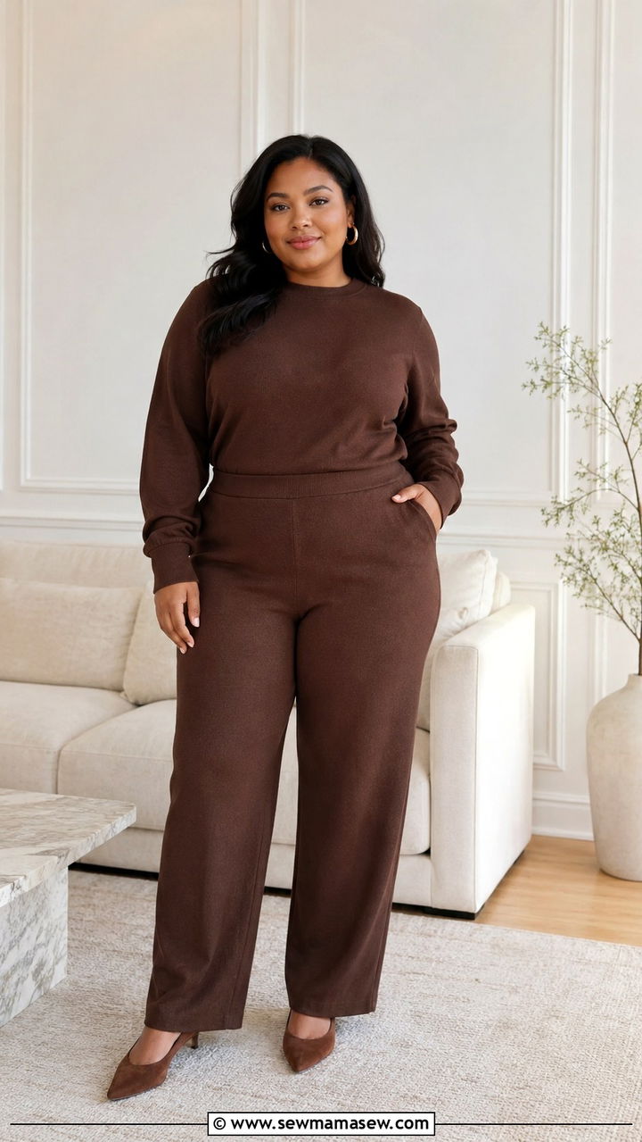 Monochrome knit top and pants - 30 Petite plus size outfit ideas