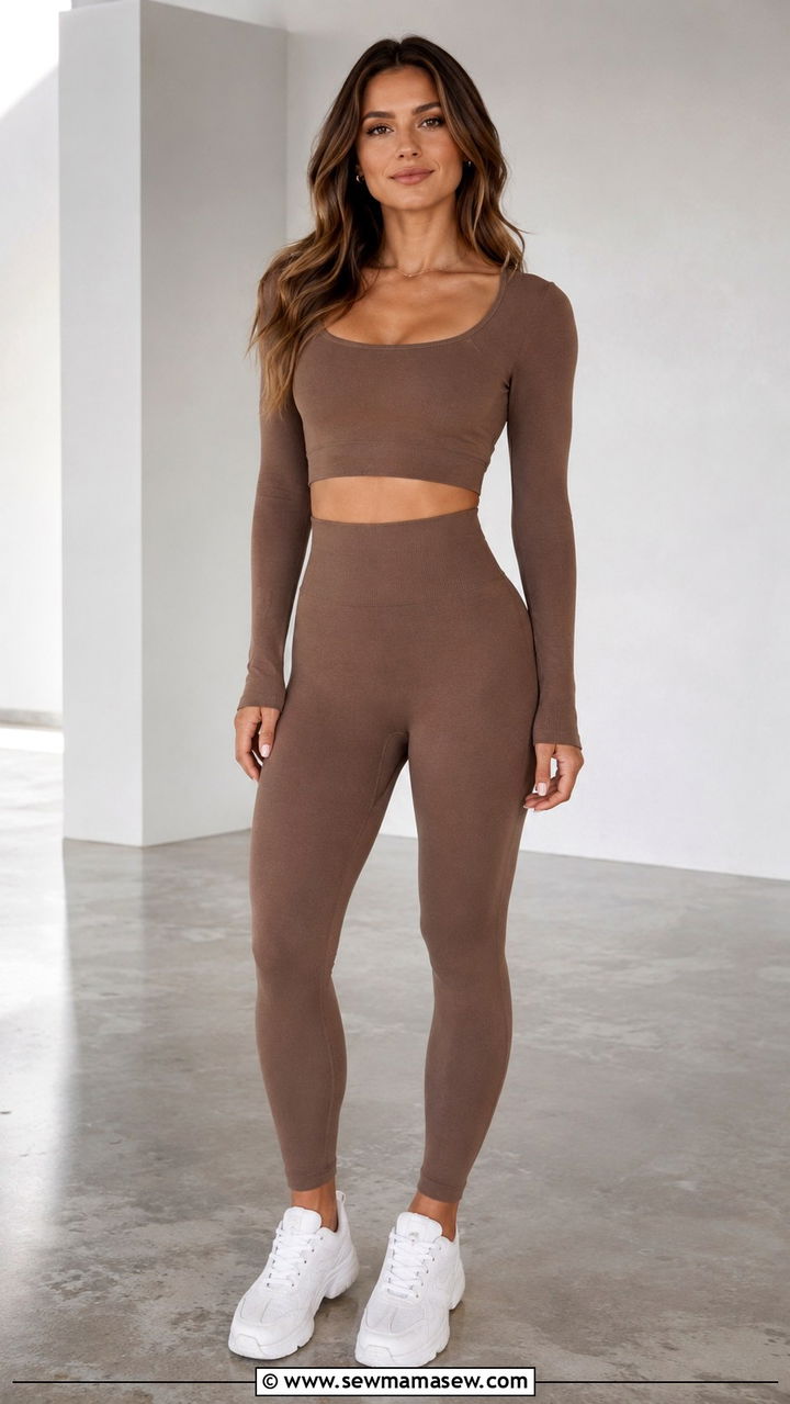 Monochrome leggings and long sleeve crop top - 30 Gym outfit ideas 2026