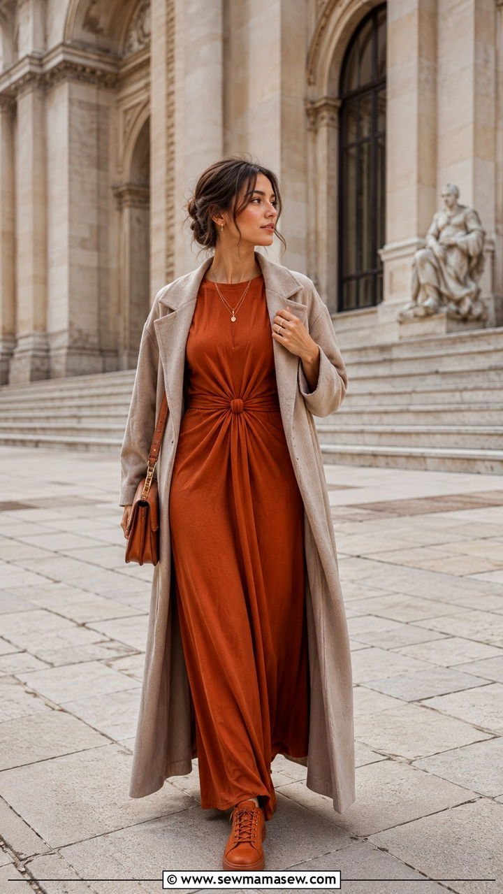 Monochrome maxi dress with matching sneakers - 30 Maxi dress with sneakers outfit ideas