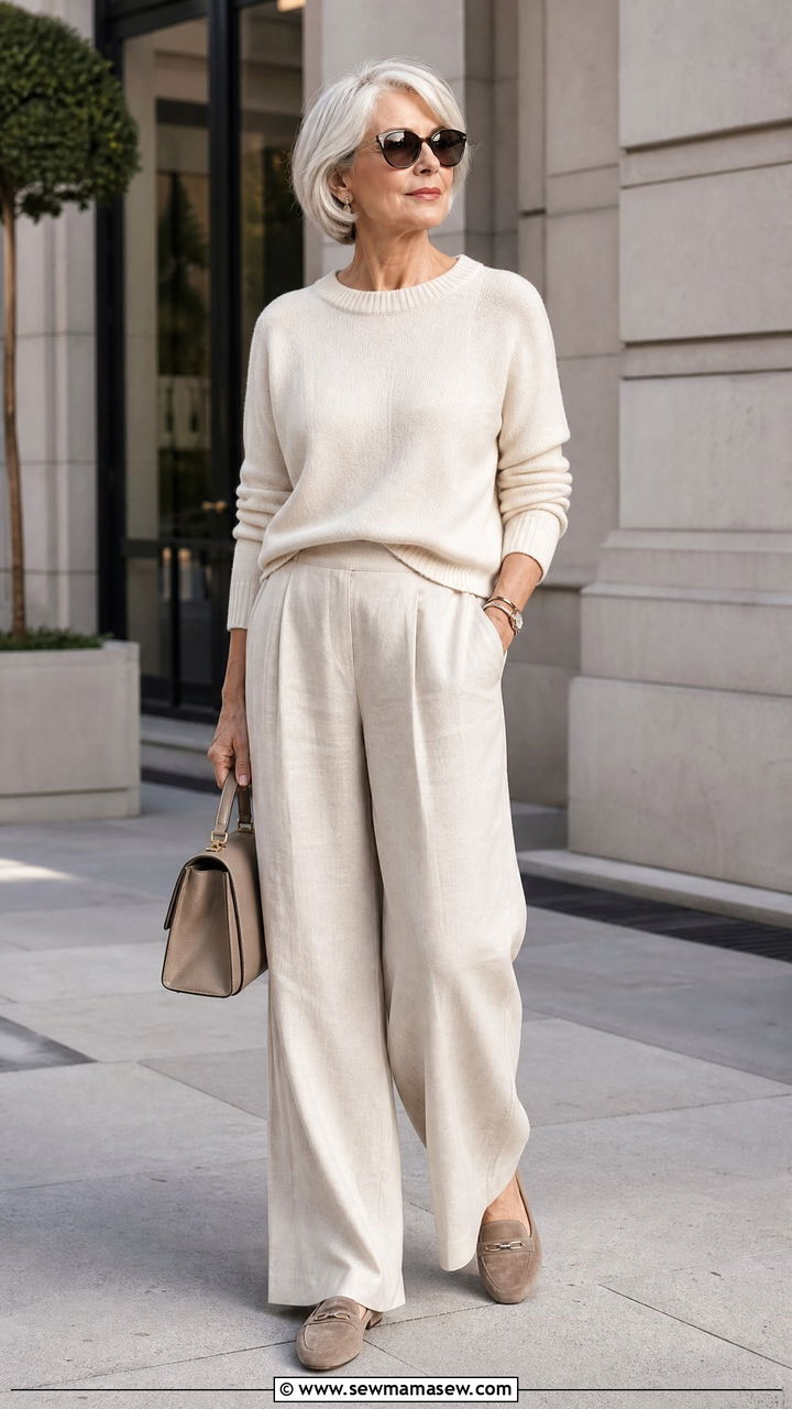 Monochrome neutral outfit over 60 - 20 60 year old woman outfit ideas