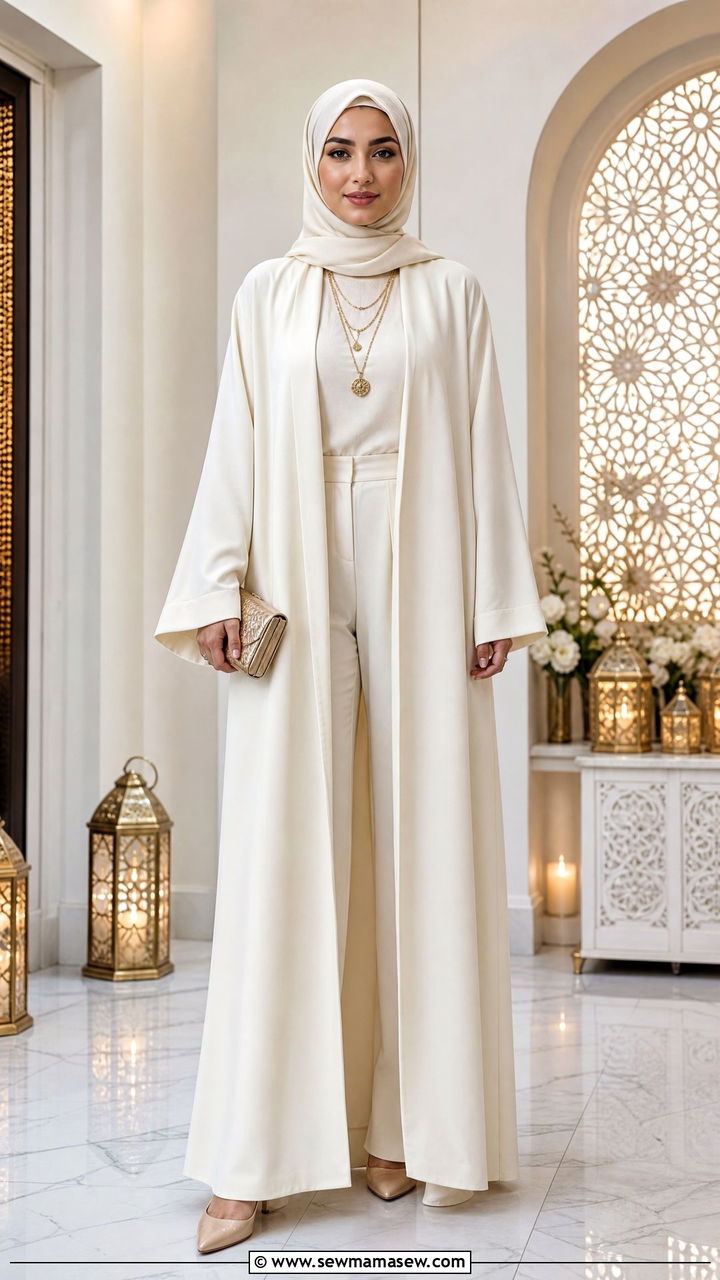 Monochrome outfit with layered accessories - 25 Iftar outfit ideas