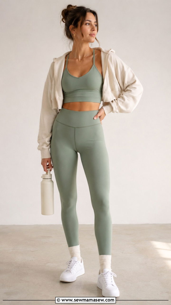 Monochrome sage green matching set - 25 Pilates girl outfit ideas
