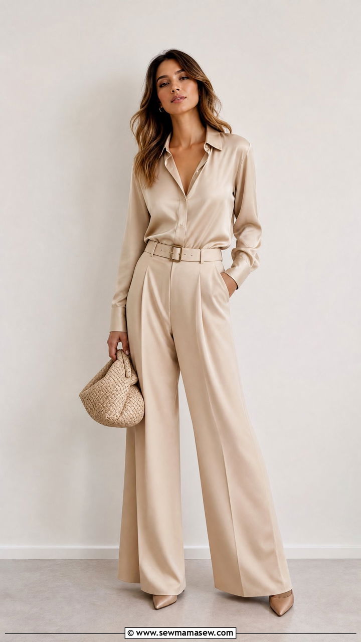 Monochrome silk blouse outfit spring - 25 Spring outfits with silk blouse