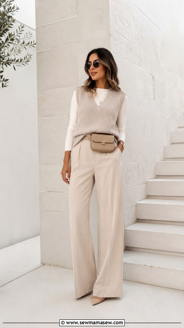 Monochrome sweater vest outfit - 30 how to style sweater vest