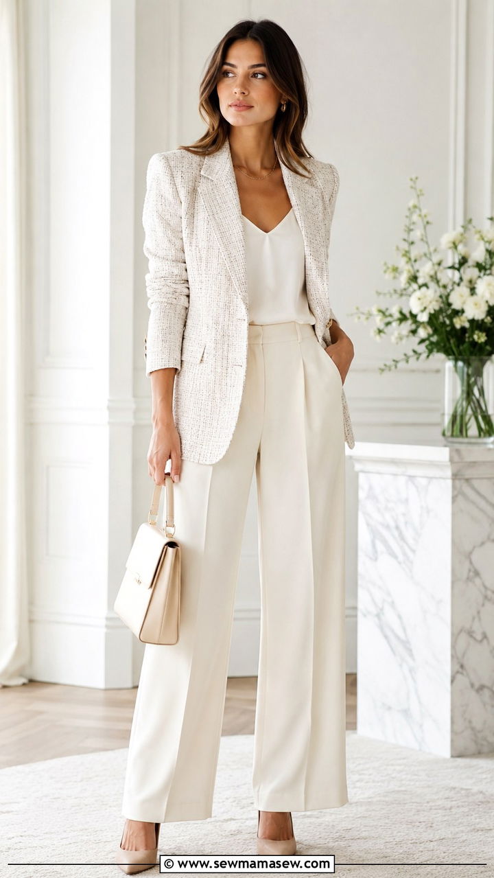 Monochrome tweed blazer work outfit - 30 Tweed blazer outfit ideas for work