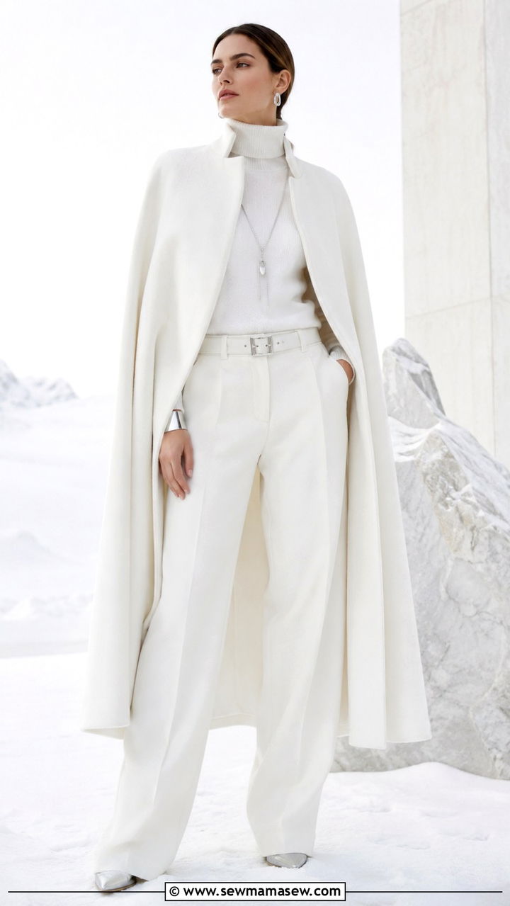 Monochrome white cape ensemble with silver accessories - 25 Opera aesthetic outfit ideas 2026