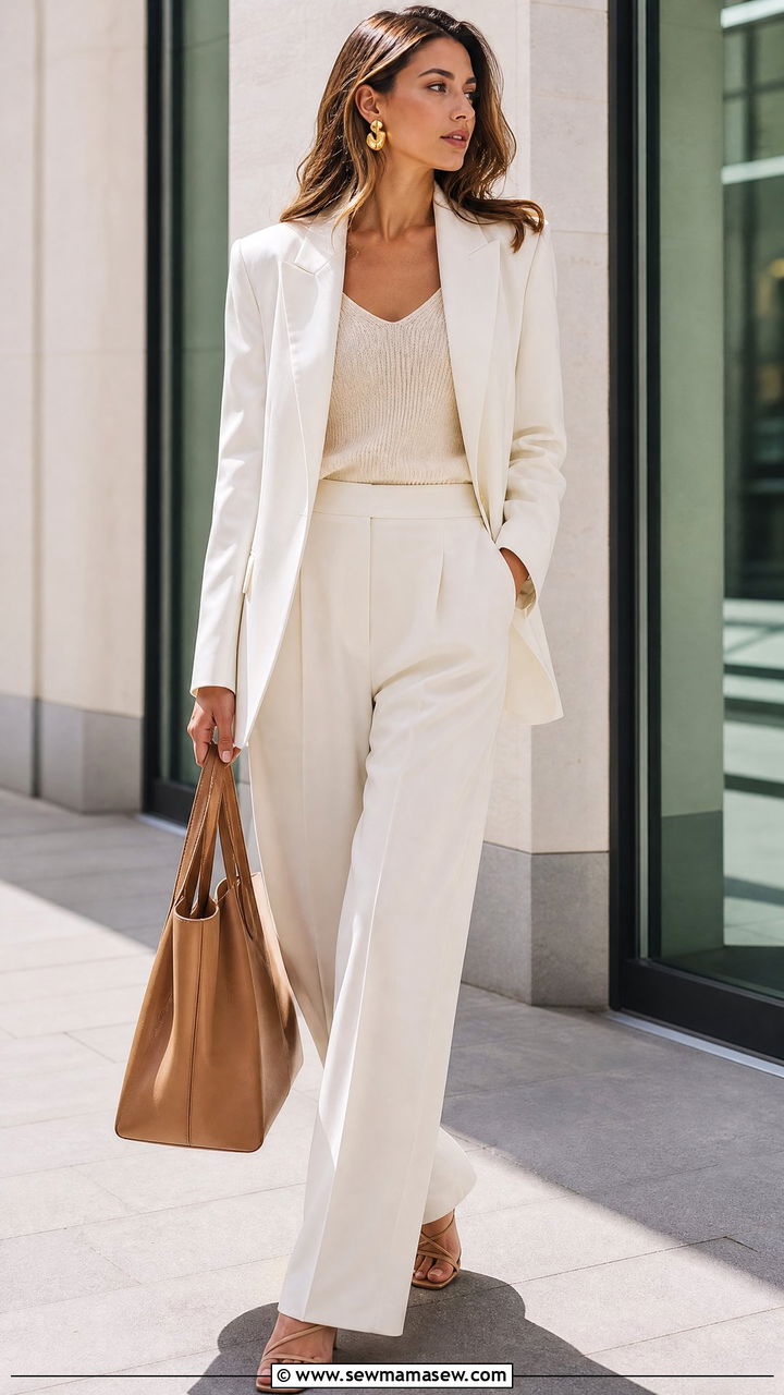 Monochrome white suit office outfit - 30 Stylish office outfit ideas