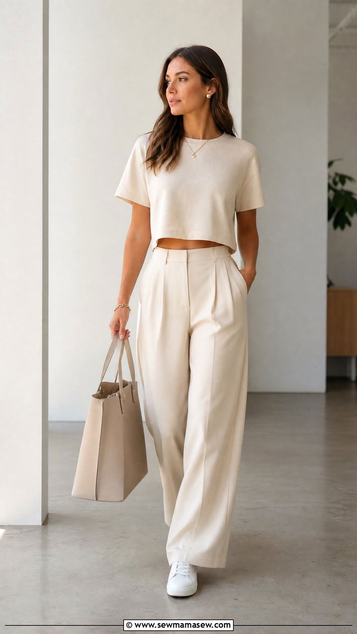 Monochrome wide leg pant matching set office - 30 Matching set outfit ideas for office