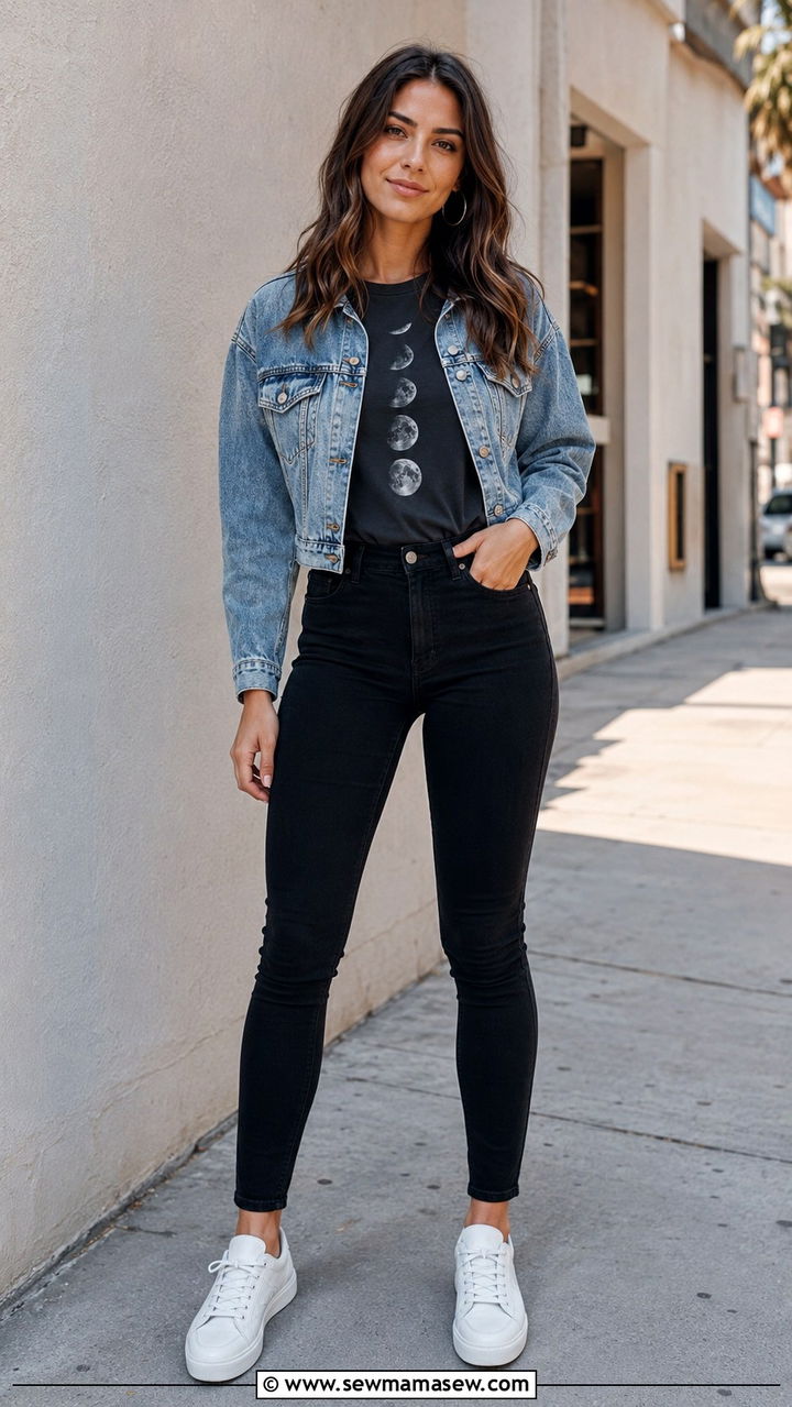 Moon Phase Graphic Tee with Black Jeans - 30 celestial outfits inspo