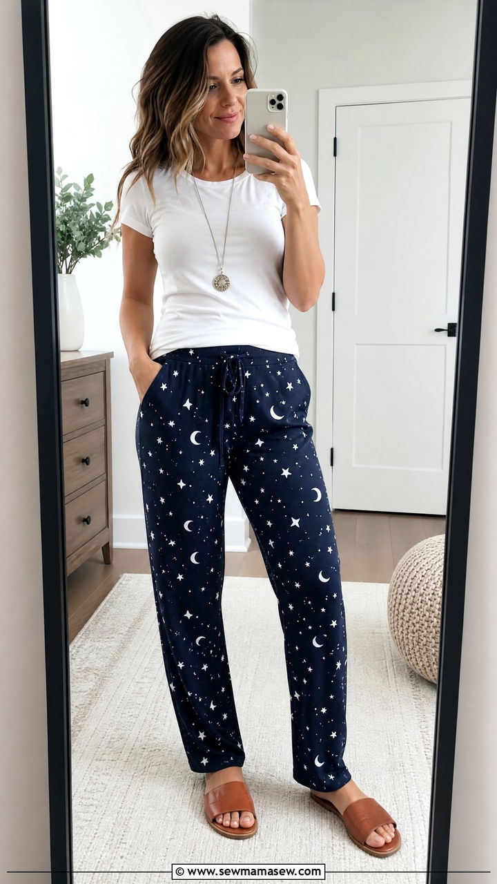 Moon and Stars Lounge Pants with a Fitted Tee - 25 casual celestial outfits
