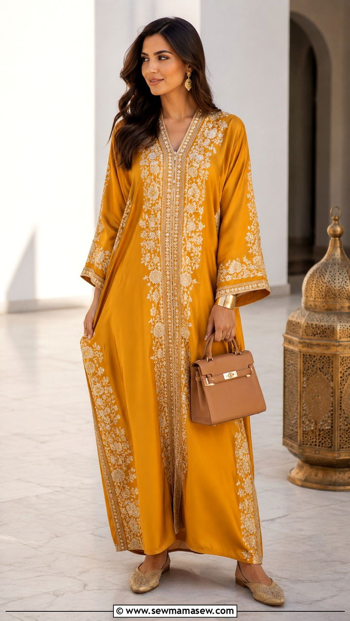 Moroccan Kaftan with Embroidered Detailing - 20 Modest outfit ideas for iftar
