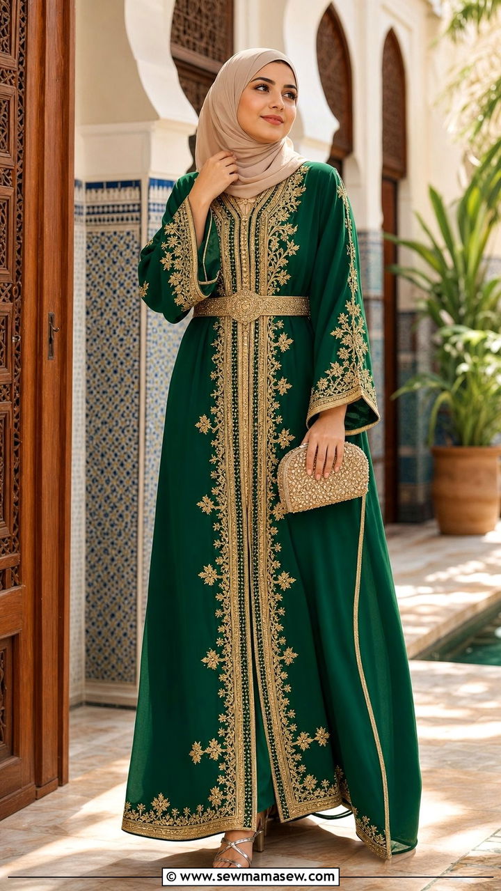 Moroccan Style Embroidered Kaftan - 25 Eid outfit ideas Arabic