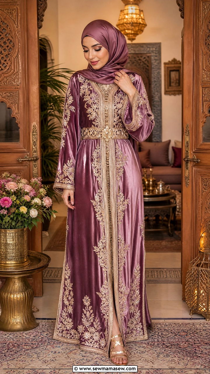 Moroccan Takchita Kaftan With Metallic Sandals - 40 Eid outfit ideas for women