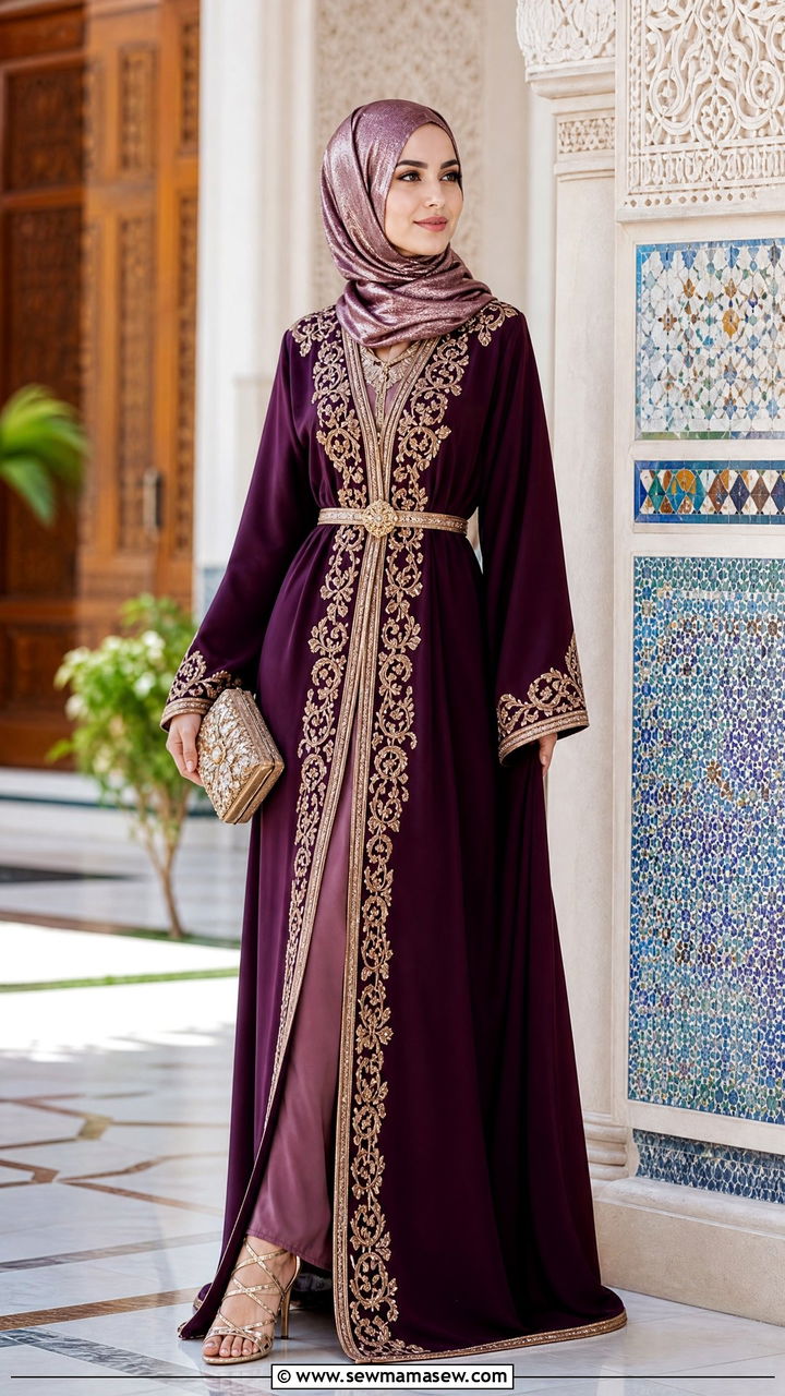 Moroccan Takchita with Embellished Outer Layer and Hijab - 30 Eid outfit ideas with hijab