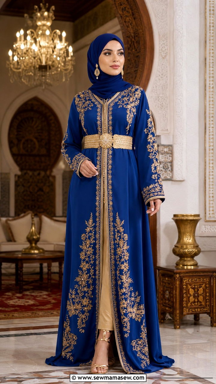 Moroccan takchita kaftan with wide belt - 30 Modest outfit ideas for Eid
