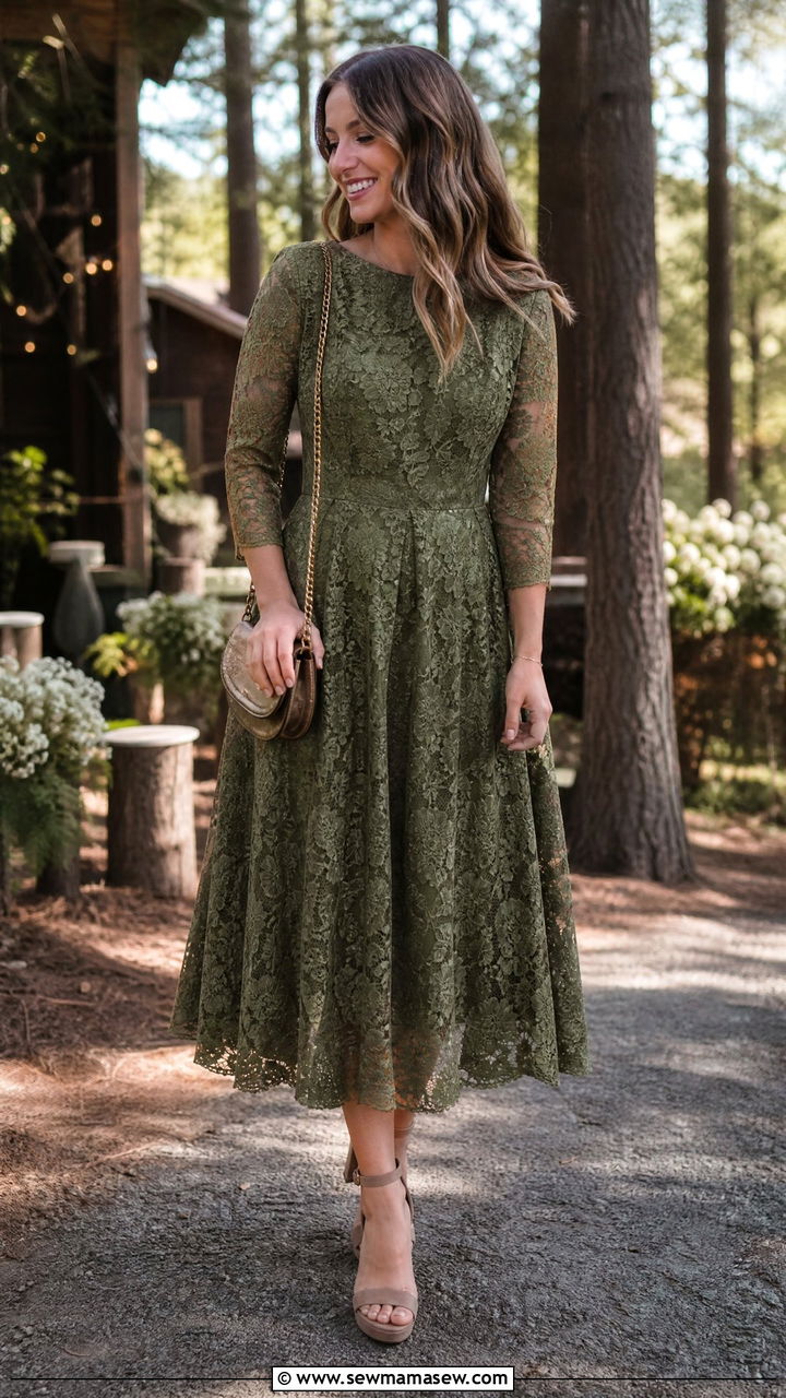 Moss Green Lace Overlay Dress Wedding Guest Outfit - 30 Emerald wedding guest dress outfit ideas