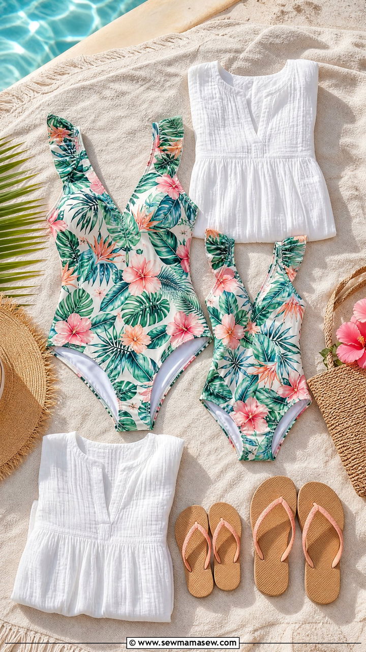 Mother Daughter Swimsuits With Cover Ups And Flip Flops - 30 Summer mother daughter outfits
