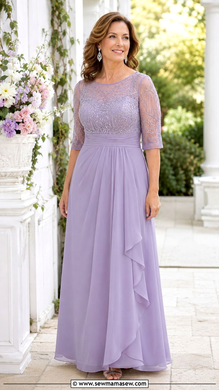 Mother of the Bride Chiffon Gown with Beaded Bodice - 20 Modest outfit ideas for mother of the bride