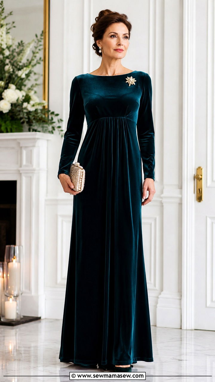 Mother of the Bride Empire Waist Dress with Long Sleeves - 20 Modest outfit ideas for mother of the bride