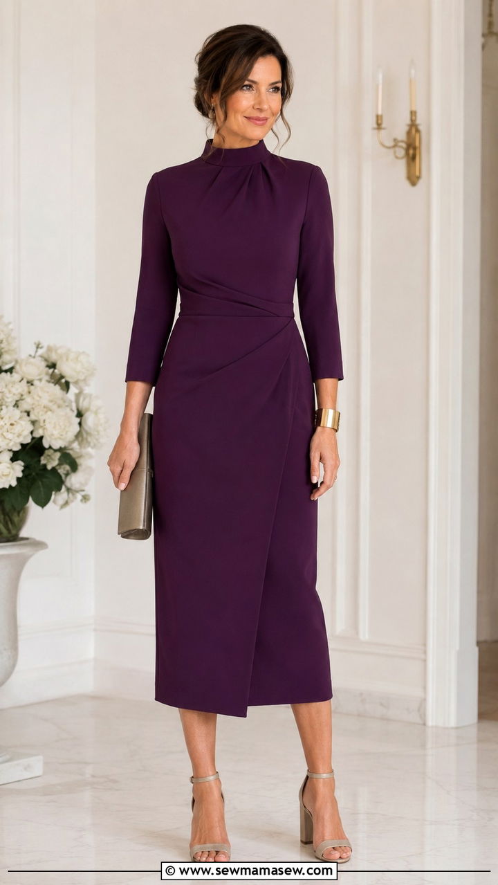 Mother of the Bride High Neck Midi Dress - 20 Modest outfit ideas for mother of the bride