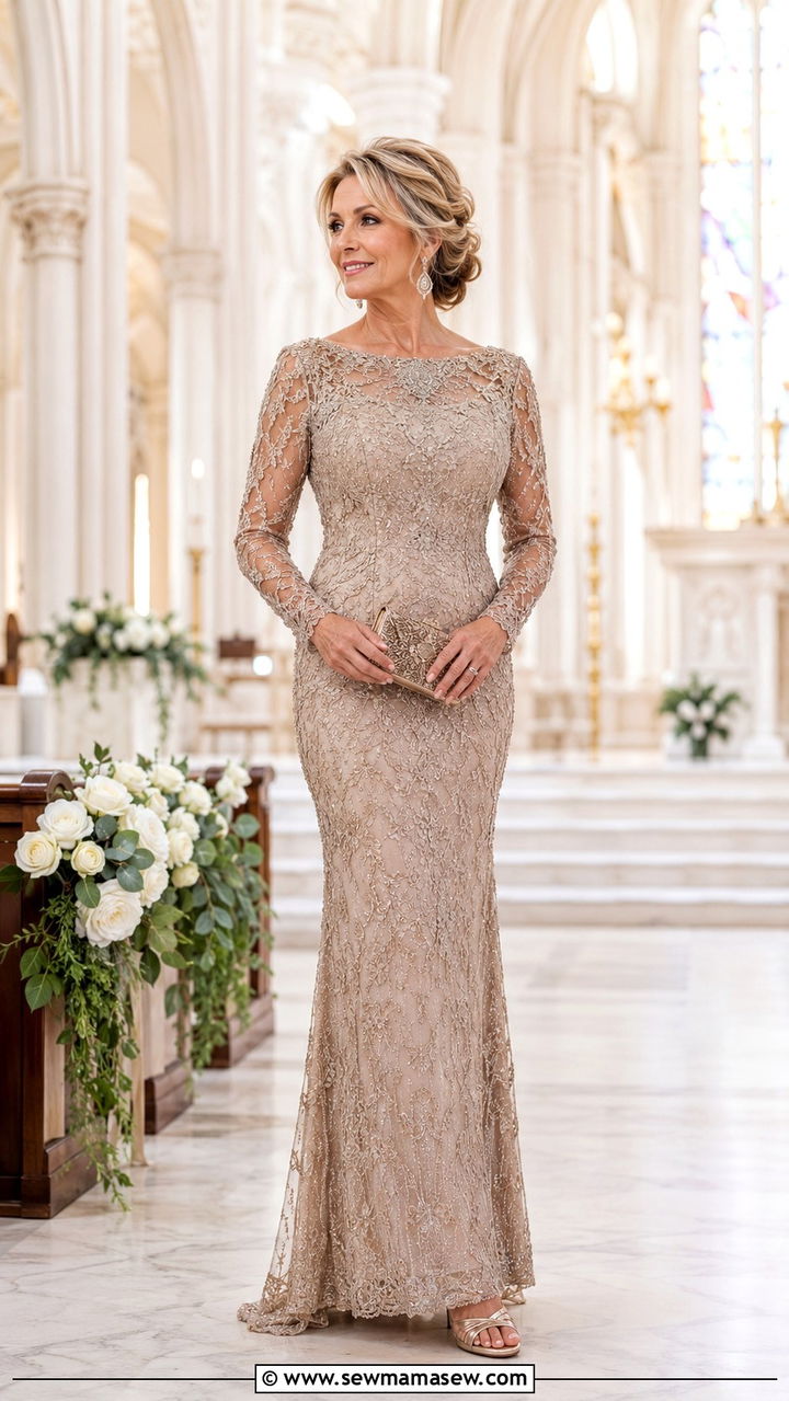 Mother of the groom beaded lace gown - 25 Wedding guest outfit ideas for mom of the groom