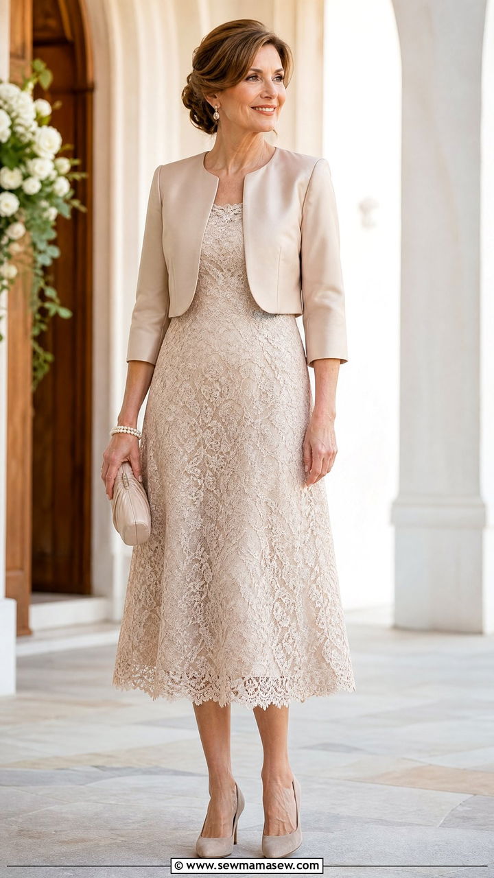 Mother of the groom lace tea length dress - 25 Wedding guest outfit ideas for mom of the groom