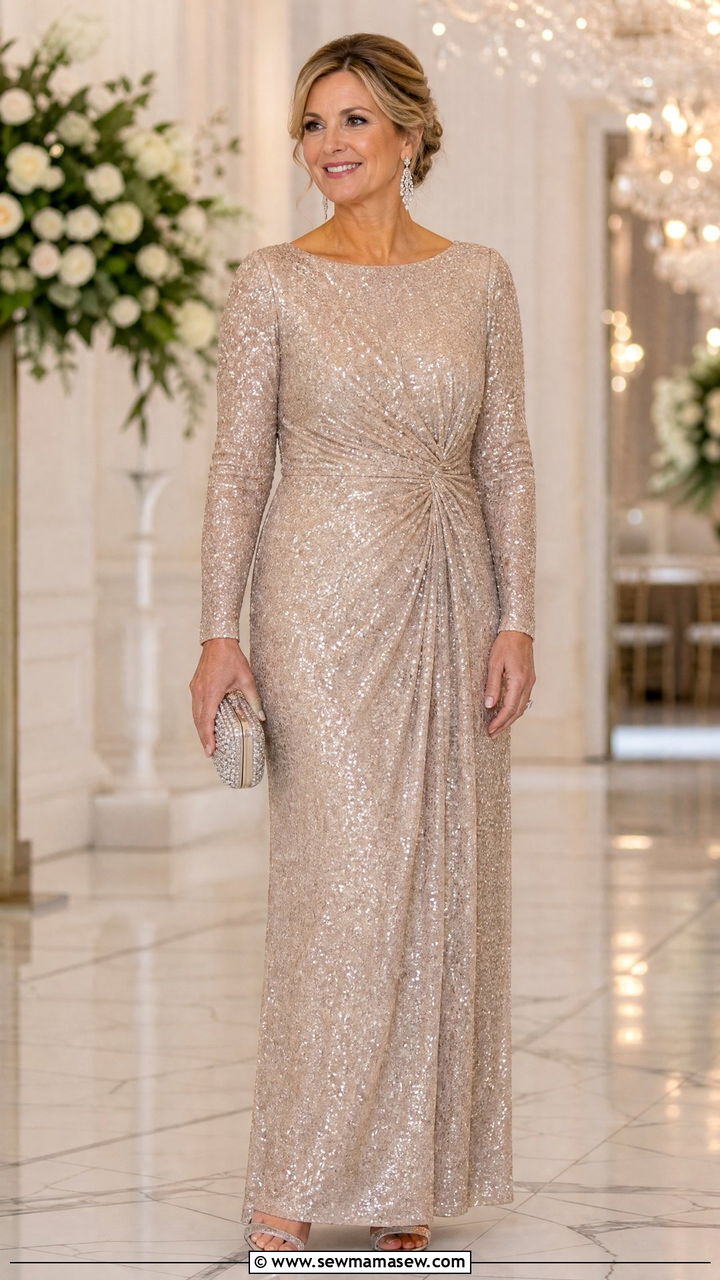 Mother of the groom sequin evening gown - 25 Wedding guest outfit ideas for mom of the groom