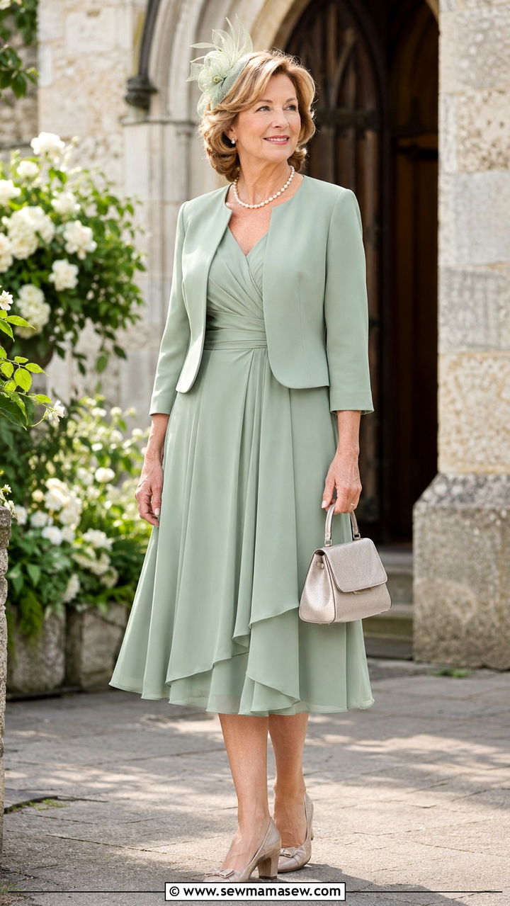 Mother of the groom tea length dress with jacket - 25 Wedding guest outfit ideas for mom of the groom
