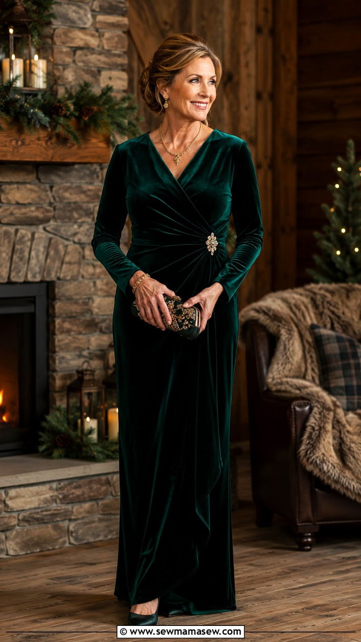 Mother of the groom velvet floor length gown - 25 Wedding guest outfit ideas for mom of the groom