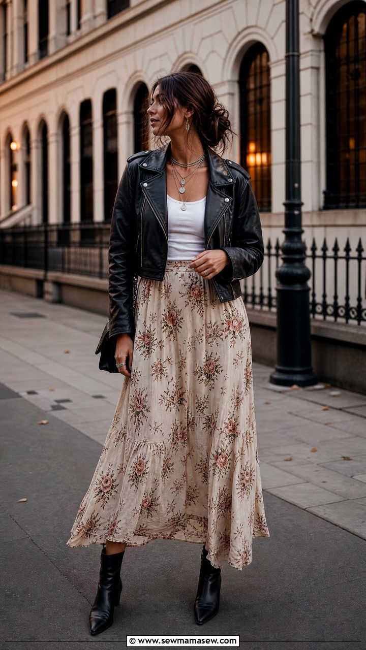 Moto Boho Leather Jacket And Maxi Skirt Outfit - 30 Pinterest outfits inspo