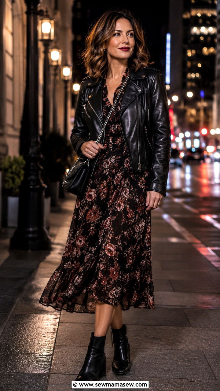 Moto Jacket And Midi Dress Outfit - 30 Outfit ideas for Gen X women