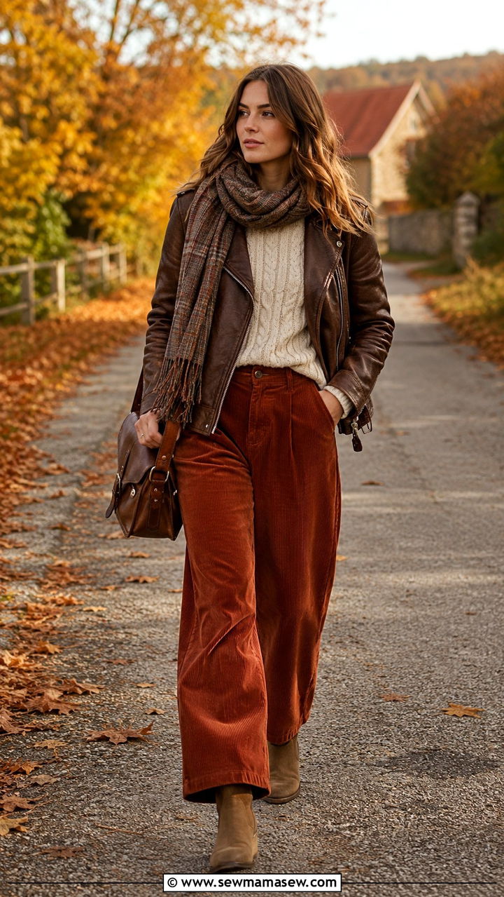 Moto Jacket With Cable Knit Sweater And Corduroy Pants - 30 How to style a moto jacket