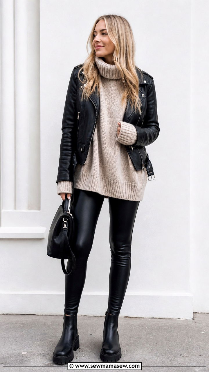 Moto Jacket With Graphic Tee and Distressed Denim - 40 Moto jacket outfit ideas