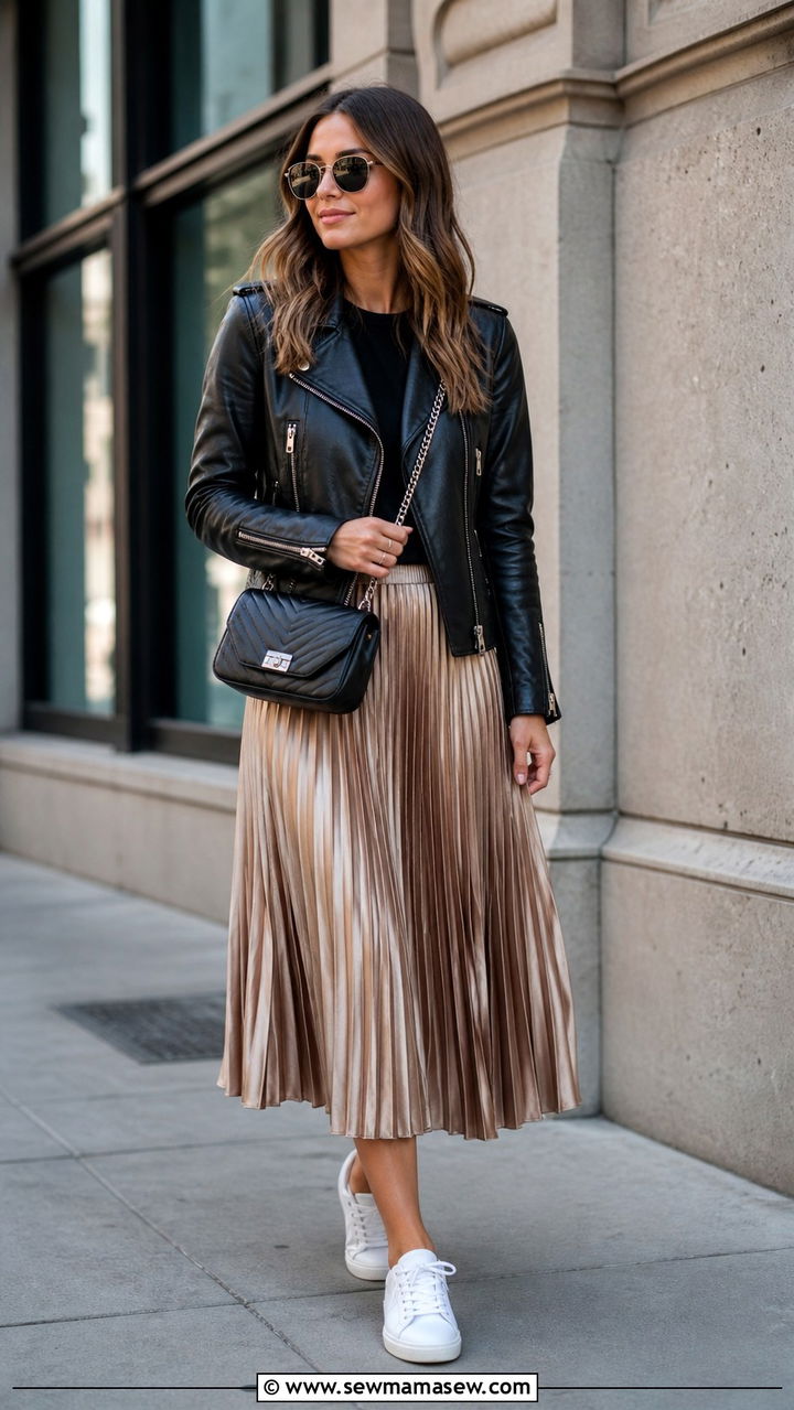 Moto Jacket With Leather Leggings and an Oversized Sweater - 40 Moto jacket outfit ideas