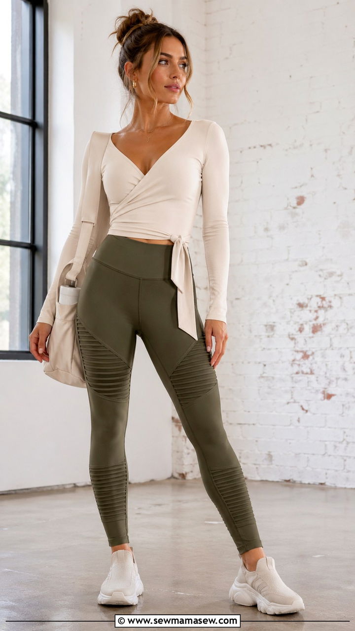 Moto Leggings and Wrap Top - 40 Yoga outfit ideas