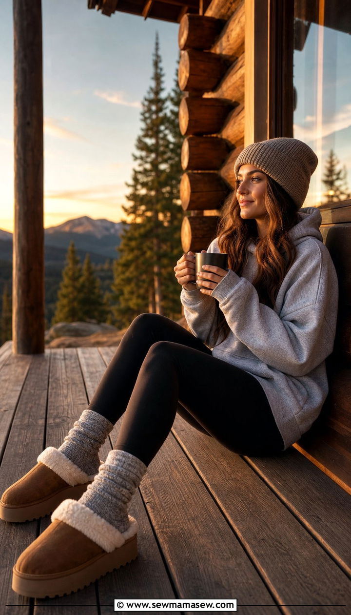 Mountain Evening Outfit With Leggings And Oversized Hoodie - 25 Summer mountain outfits