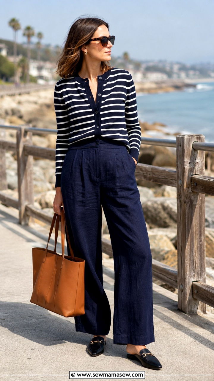 Mules With Striped Sweater And Trousers Outfit - 30 How to style mules