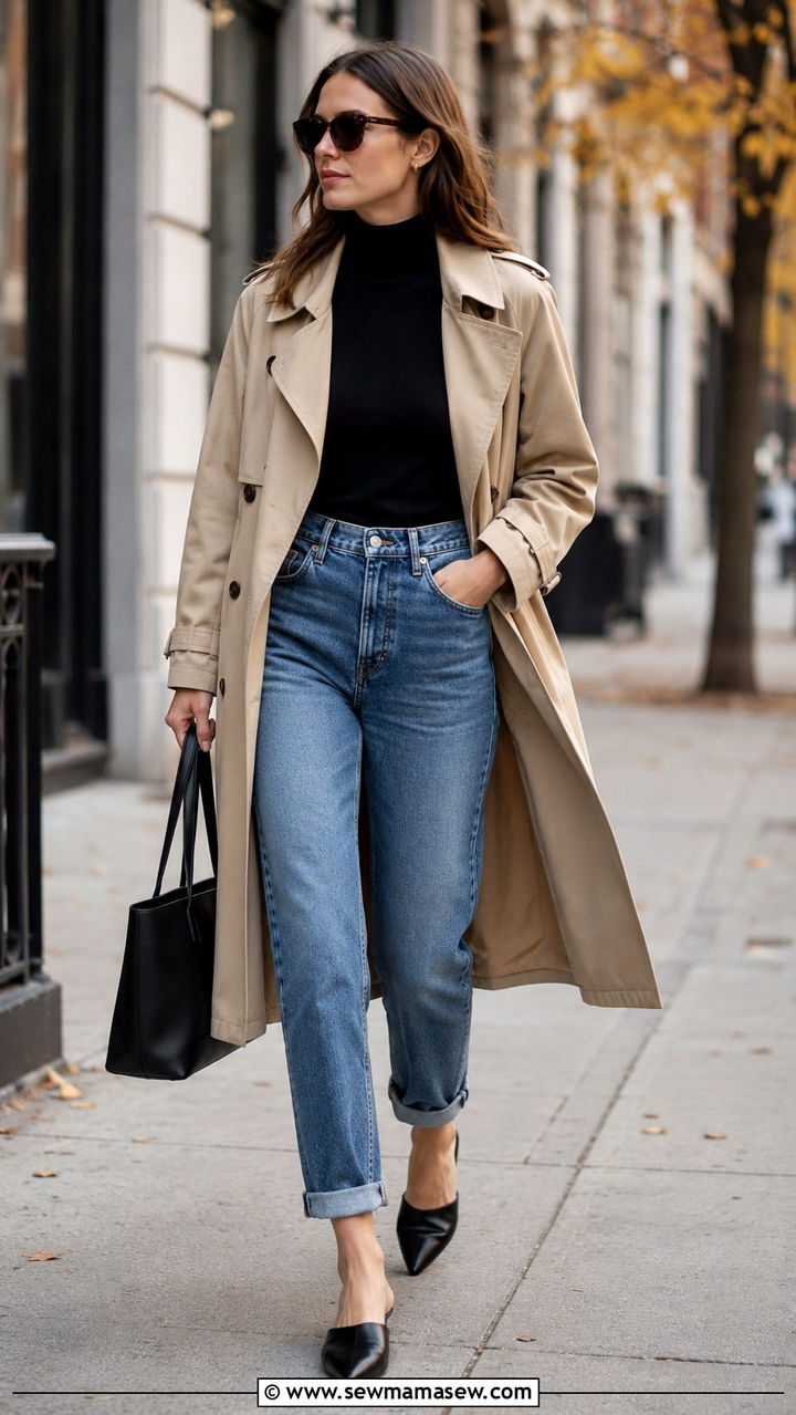 Mules With Trench Coat And Jeans Outfit - 30 How to style mules