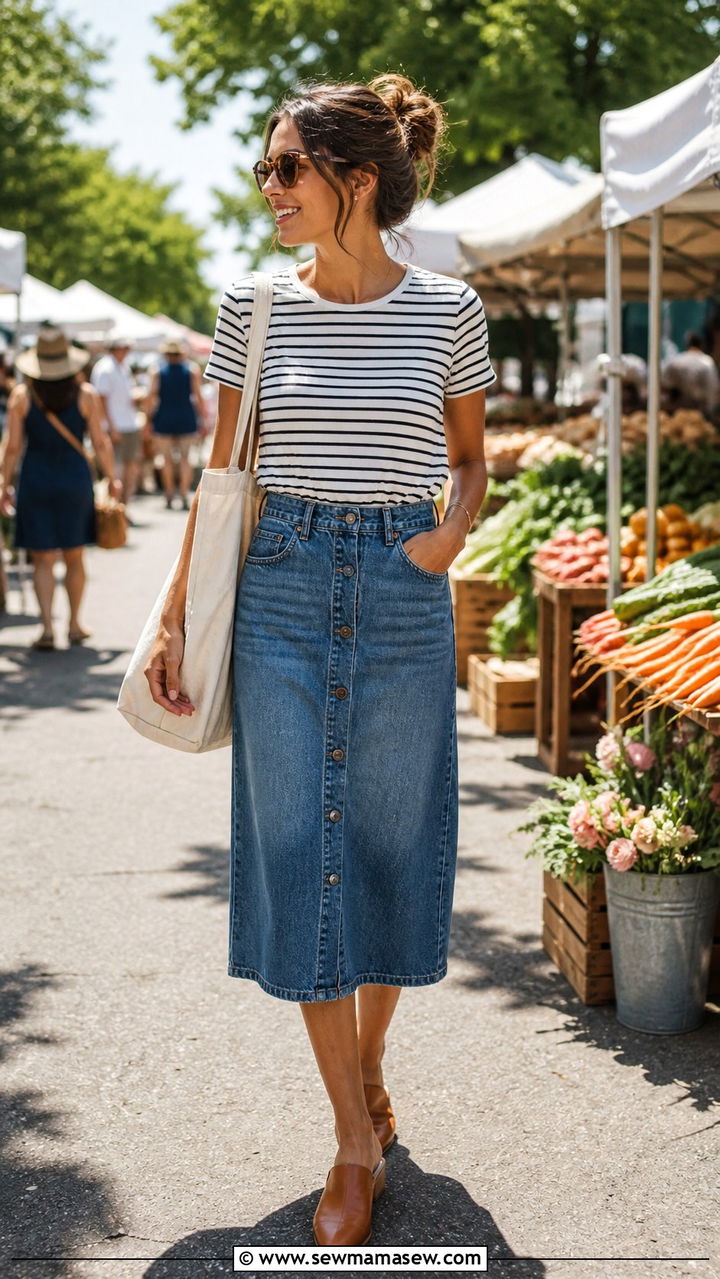 Mules with denim skirt outfit - 40 Mules outfit ideas