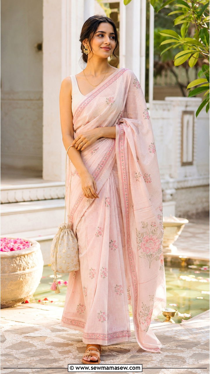 Mulmul Cotton Saree With Sleeveless Blouse - 20 Summer outfits for 45 degree weather