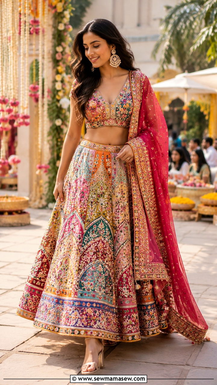 Multicolor Embroidered Lehenga Outfit - 25 Mehndi outfit ideas 2026