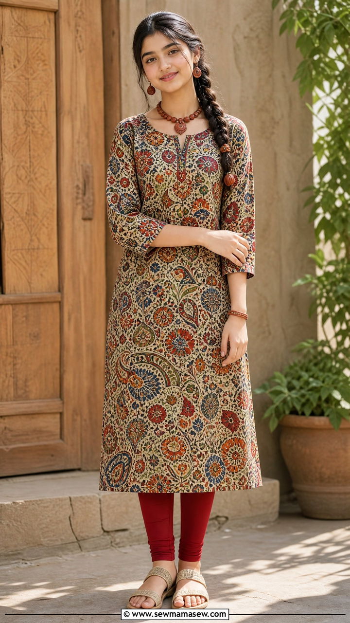 Multicolor Kalamkari Print Kurta Set - 30 Eid outfit ideas for teens
