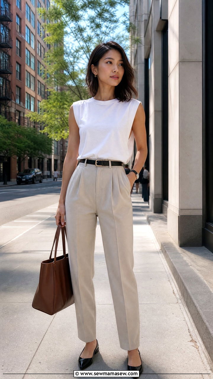 Muscle Tank With High Waisted Trousers Petite - 25 Petite outfit ideas summer 2026