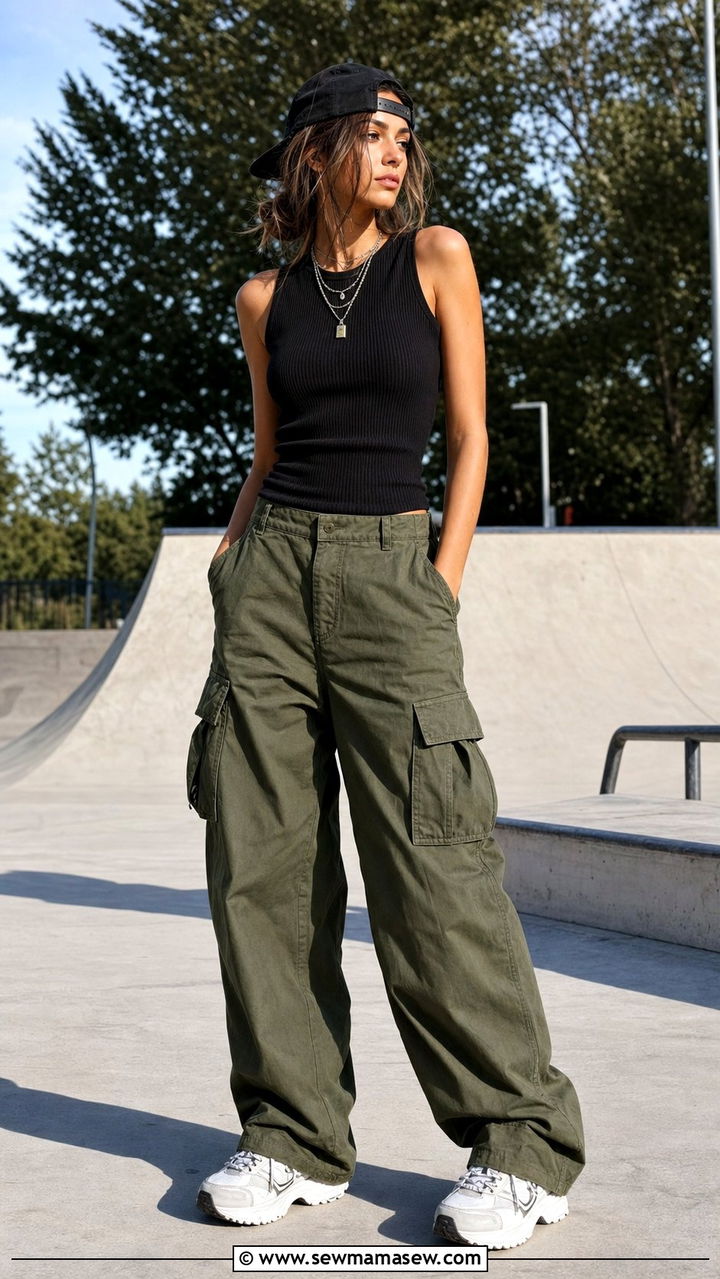 Muscle Tank with Baggy Cargo Pants and Dad Sneakers - 25 spring 90s outfit ideas