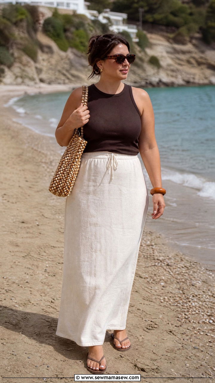 Muscle tank and linen maxi skirt - 30 Summer outfits for midsize women