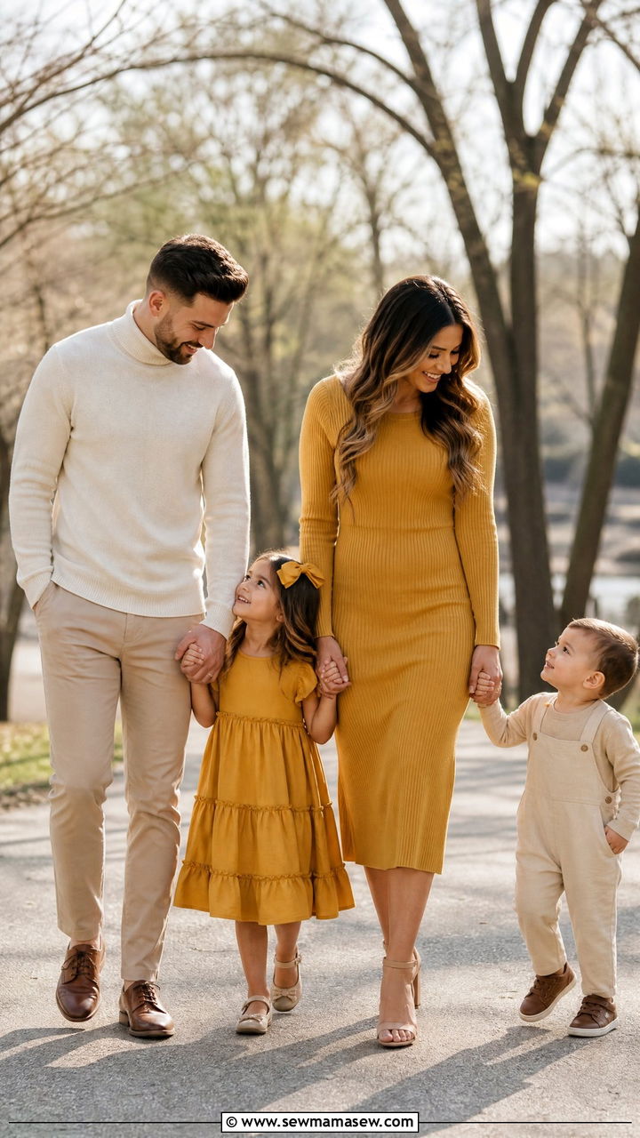 Mustard And Beige Family Outfit - 30 Matching spring family outfits