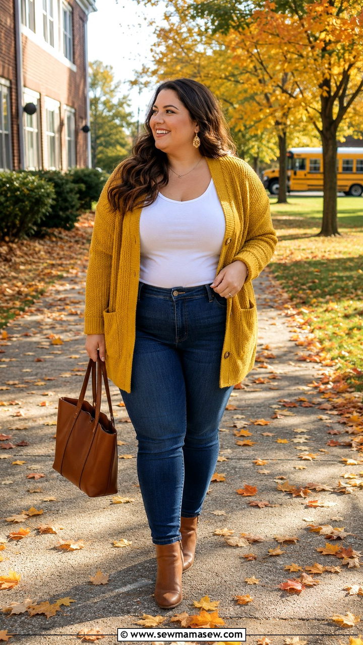 Mustard Cardigan Fall Teacher Outfit Plus Size - 30 Teacher outfits plus size