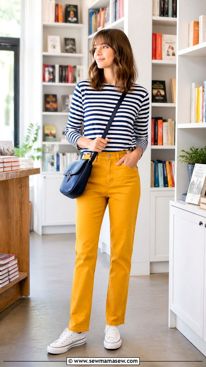 Mustard Jeans With Striped Top - 40 All mustard outfit ideas