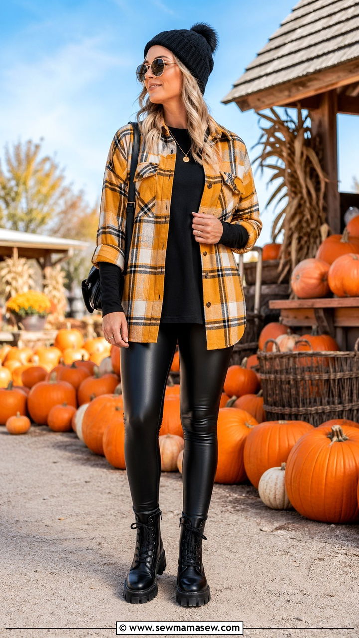 Mustard Shacket With Black Leggings - 40 All mustard outfit ideas